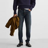 zr slim/tapered fit stretchable dark blue greenish jeans for men