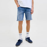 jack & jone regular fit stretchable light blue denim short for men