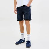 jack & jone regular fit stretchable navy blue denim short for men