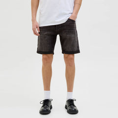 jack & jone regular fit stretchable black denim short for men