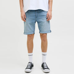 jack & jone regular fit stretchable light blue denim short for men