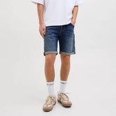 jack & jone regular fit stretchable mid blue denim short for men