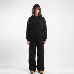 ZR drop shoulder / baggy unisex cotton fleece black tracksuit for winter