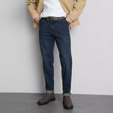 pmark slim fit stretchable dark blue jeans for men