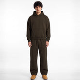 ZR drop shoulder / baggy unisex cotton fleece chocolate brown tracksuit for winter