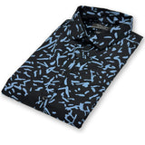 zr slim fit black sky blue printed casual shirt for men