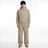 ZR drop shoulder / baggy unisex cotton fleece beige tracksuit for winter