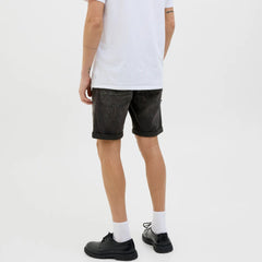 jack & jone regular fit stretchable black denim short for men