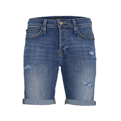 jack & jone regular fit stretchable mid blue ripped denim short for men