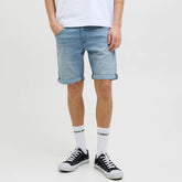 jack & jone regular fit stretchable light blue denim short for men
