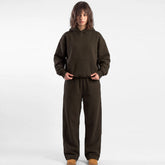 ZR drop shoulder / baggy unisex cotton fleece chocolate brown tracksuit for winters