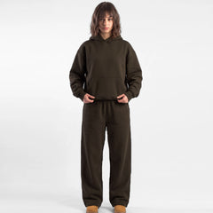 ZR drop shoulder / baggy unisex cotton fleece chocolate brown tracksuit for winter