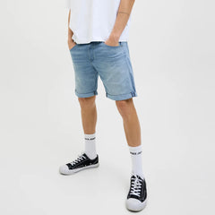 jack & jone regular fit stretchable light blue denim short for men