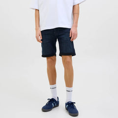 jack & jone regular fit stretchable navy blue denim short for men