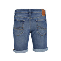 jack & jone regular fit stretchable mid blue ripped denim short for men