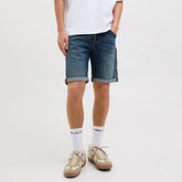 jack & jone regular fit stretchable brownish blue denim short for men