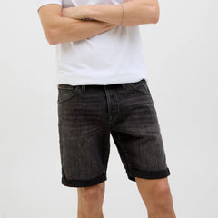 jack & jone regular fit stretchable black denim short for men