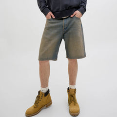 jack & jone baggy fit stretchable rust wash denim short for men