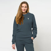 polo asn women crew neck greyish blue sweat shirt for winter