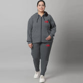nrth face plus size women dark grey cotton fleece track suit for winter