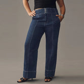 plcro Seamed high rise wide flare blue plus jeans for women