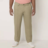 st jhn classic straight fit khaki pleated cotton pant for men