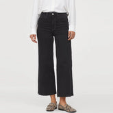 Hm high rise wide leg raw edge high ankle faded black jeans for women
