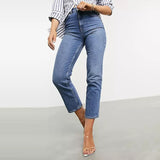 Hm slim straight stretchable high ankle light blue ladies jeans