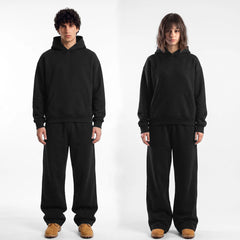 ZR drop shoulder / baggy unisex cotton fleece black tracksuit for winter