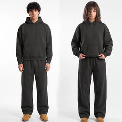 ZR drop shoulder / baggy unisex cotton dark grey tracksuit for winter