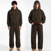 ZR drop shoulder / baggy unisex cotton fleece chocolate brown tracksuit for winter