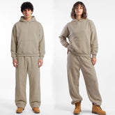 ZR drop shoulder / baggy unisex cotton fleece beige tracksuit for winter