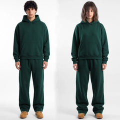 ZR drop shoulder / baggy unisex cotton green tracksuit for winter