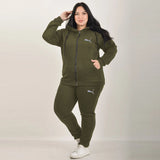 pma plus size green polyester fleece track suit for women