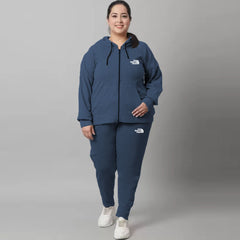 nrth face plus size women light blue cotton fleece track suit for winter