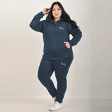 pma plus size Navy blue polyester fleece track suit for women