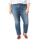 lvs women straight leg stretchable mid blue plus size jeans