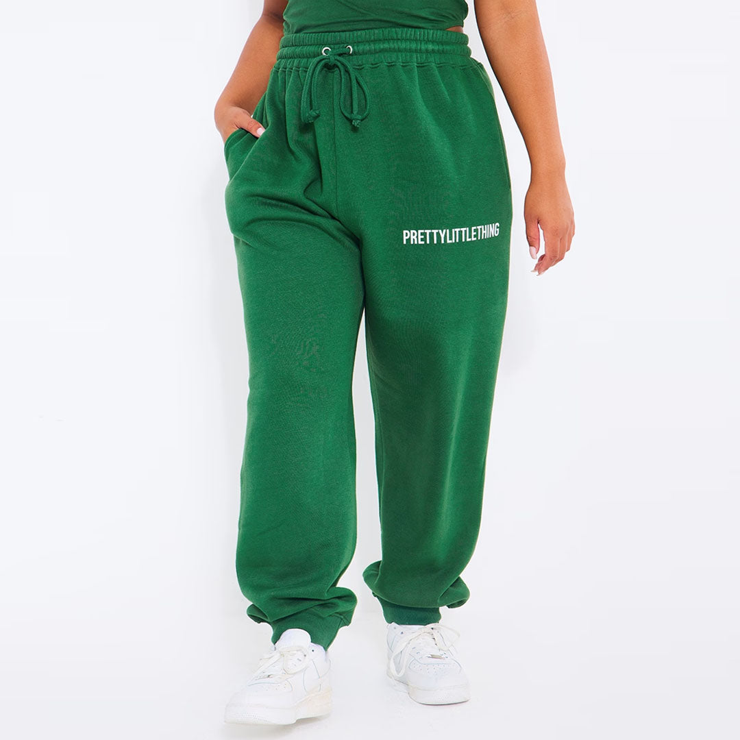 prety litle thng plus size forest green high waist sweat jogger trouser for women