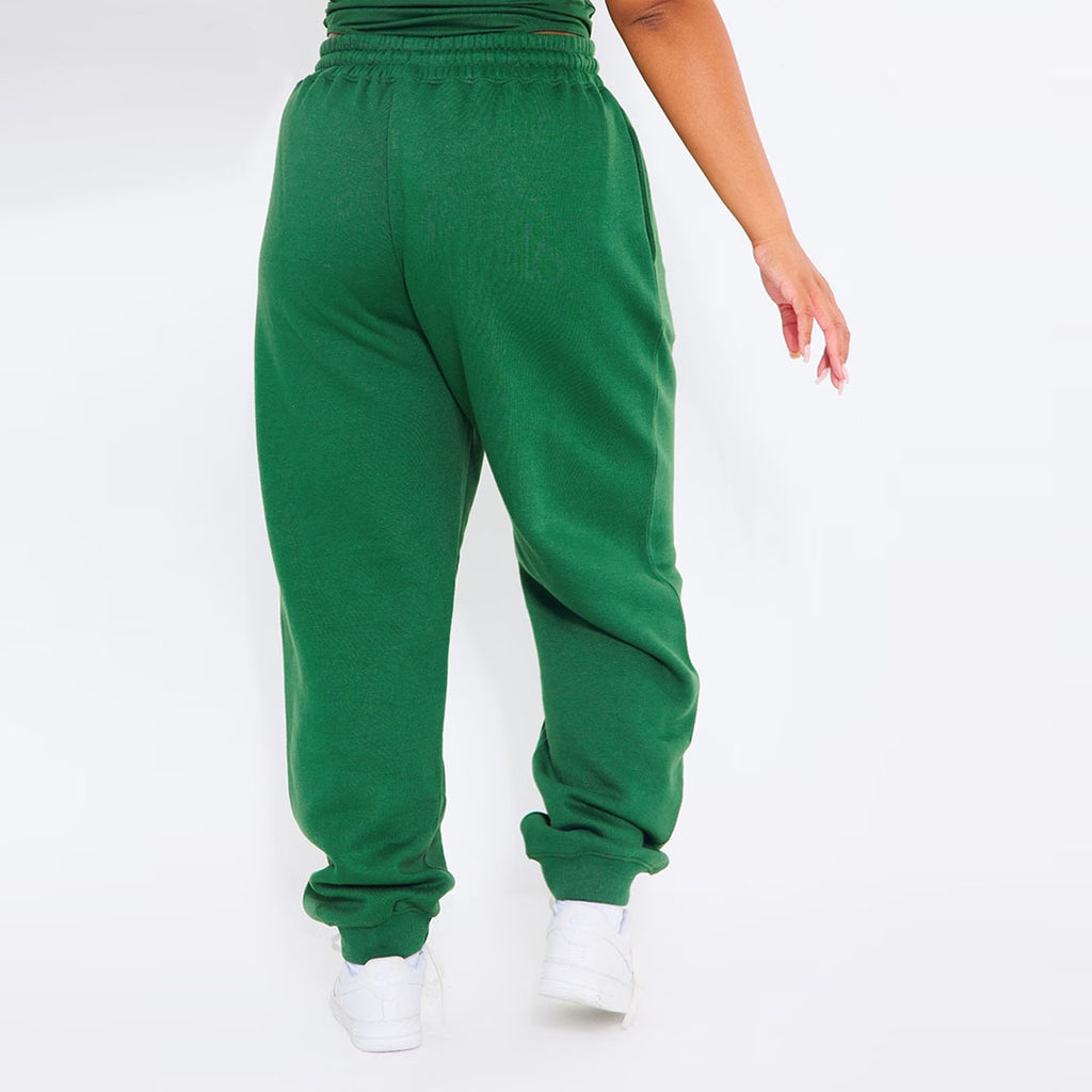 prety litle thng plus size forest green high waist sweat jogger trouser for women