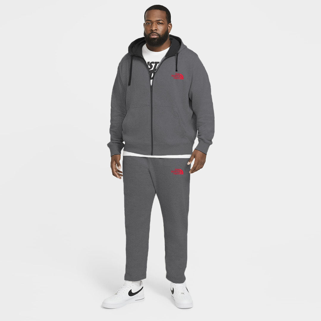 nrth face plus size men dark grey cotton fleece track suit for winter