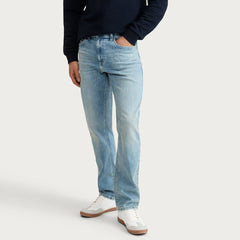 FF Straight fit stretchable light blue stone wash jeans for men