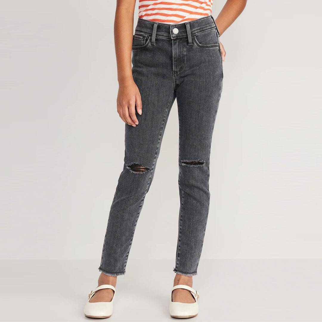 old navy stretchable faded black knees ripped jeans for girls