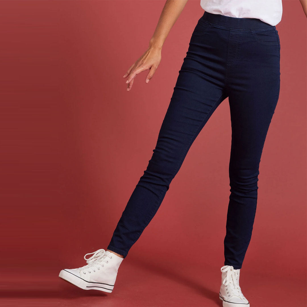 sesalt skinny fit stretchable pull one navy blue jegging jeans for women