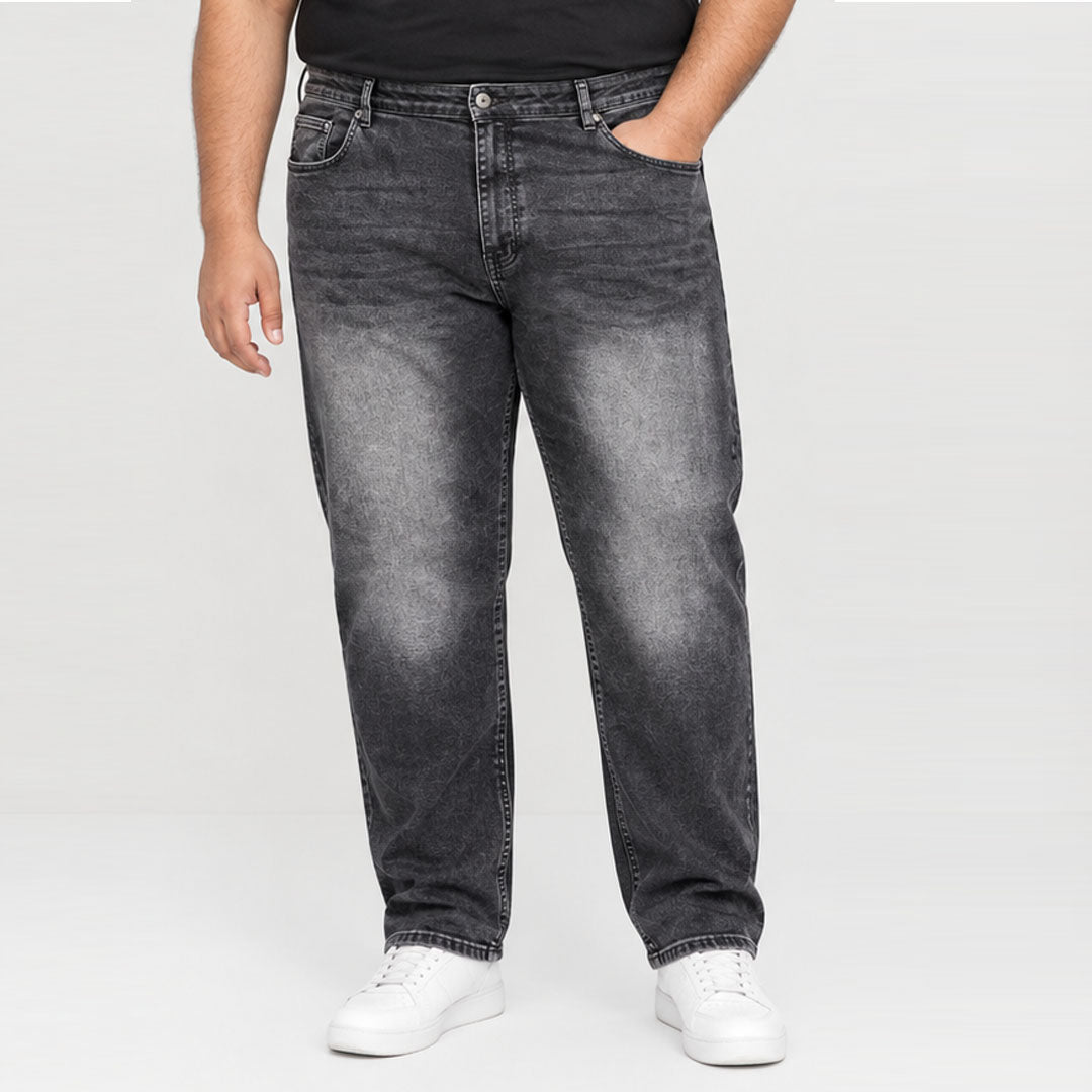 Tu plus size straight fit stretchable faded black randome wash jeans for men