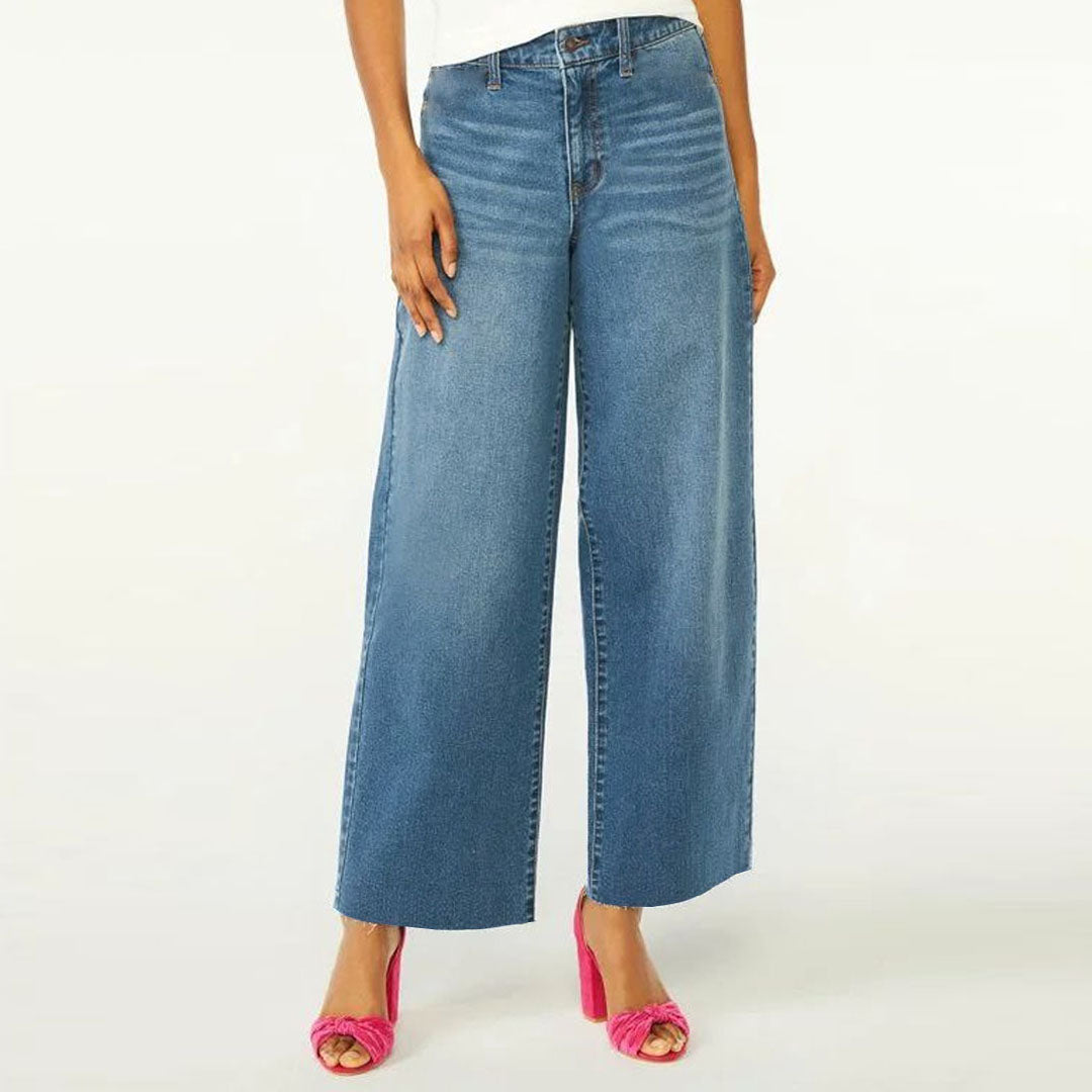 FF extra wide leg high rise stretchable blue jeans for women