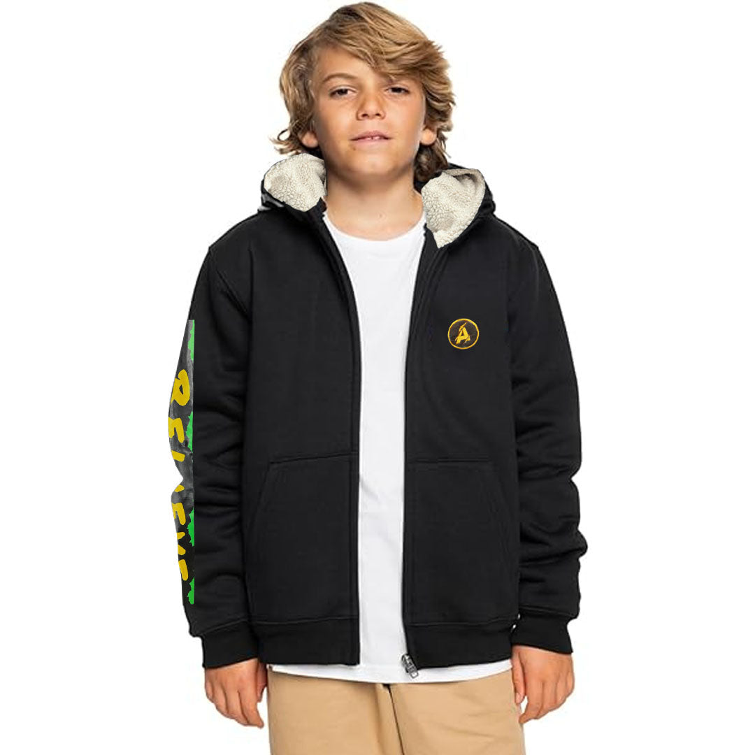 quck slvr wave sherpa black zipper hoodies for boys & girls