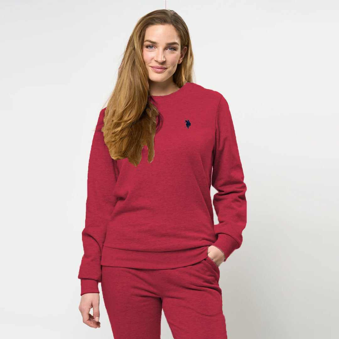 polo asn women crew neck red sweat shirt for winter