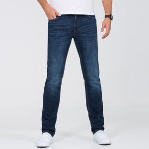 mstang slim fit stretchable light blue blue tapered leg knit denim jeans  for men