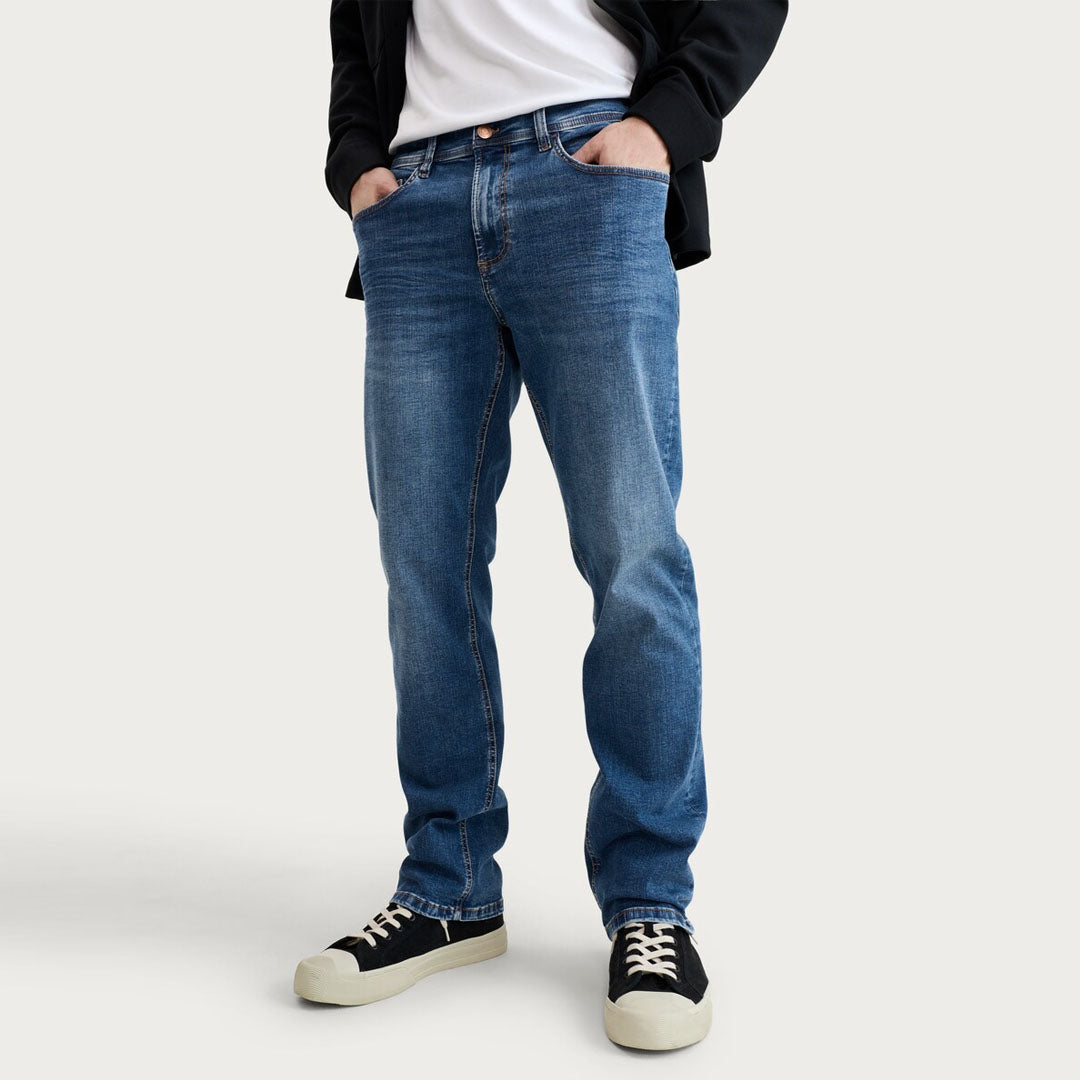 FF Straight fit stretchable light stone blue jeans for men