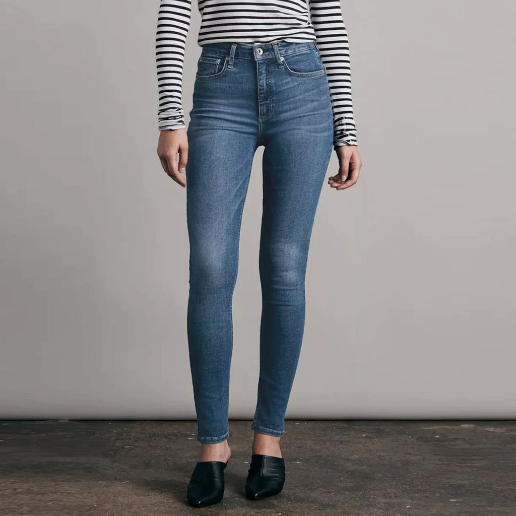 estvanli high rise dark blue skinny fit jeans for women